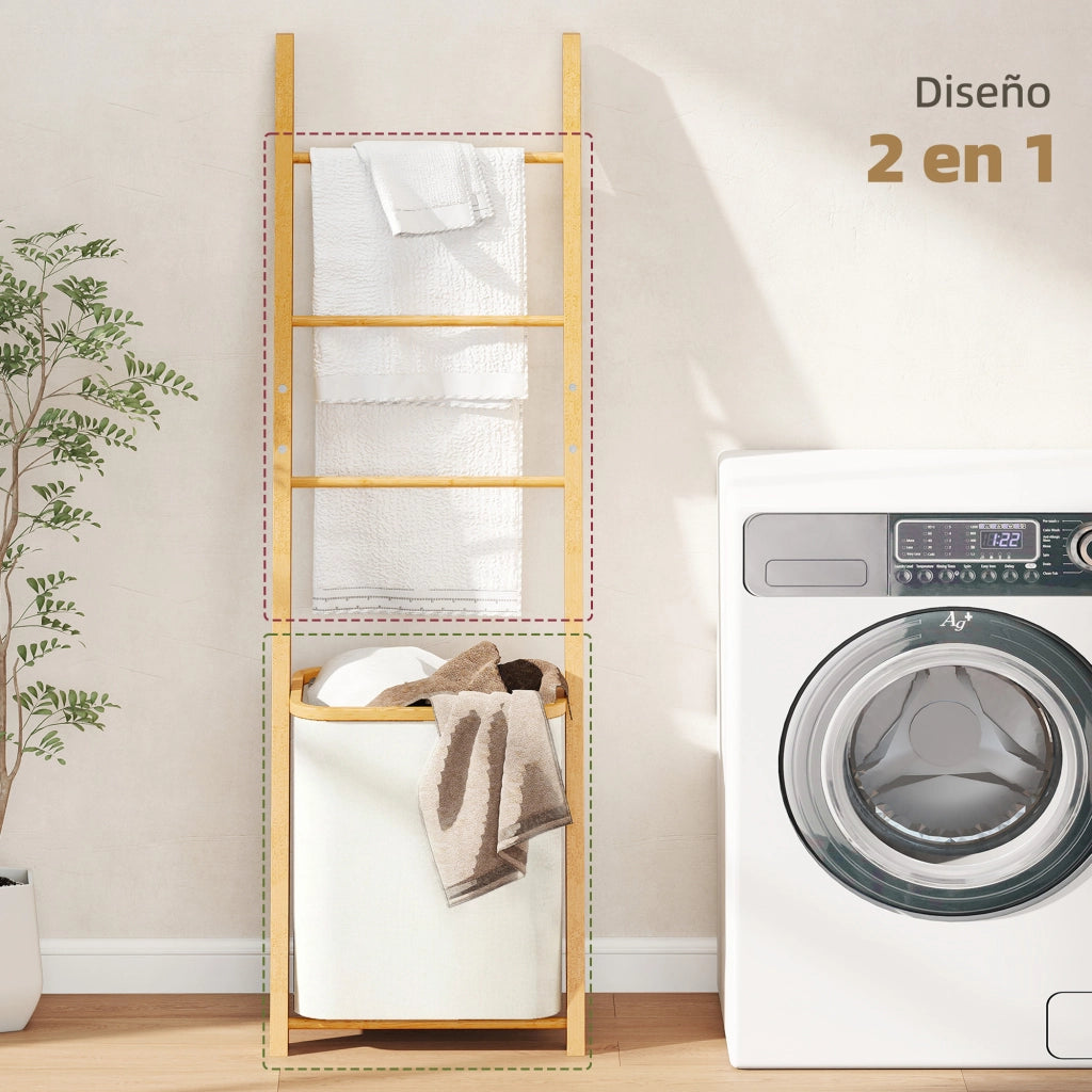 Mobile Bagno in Bamb¨´ con Cesto e Portasciugamani ¨C zephmum ¨C Crema 48L