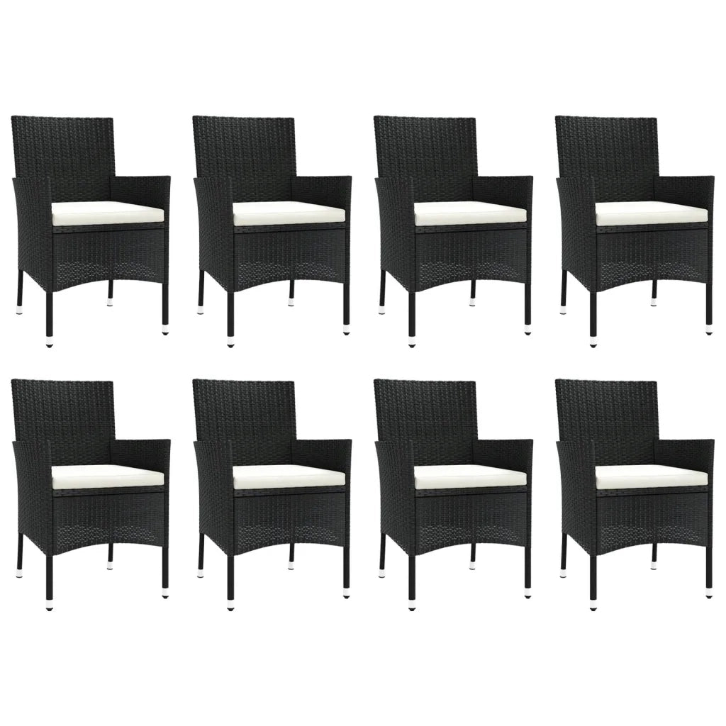 Set da Pranzo da Giardino 9 pz con Cuscini Nero in Polyrattan 3187322