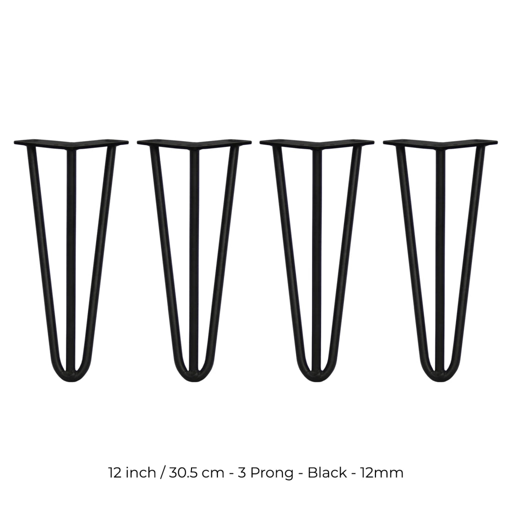 4 Gambe per Tavolo a Forcina SkiSki Legs 30,5cm Acciaio Nero 3 Rebbi 12mm