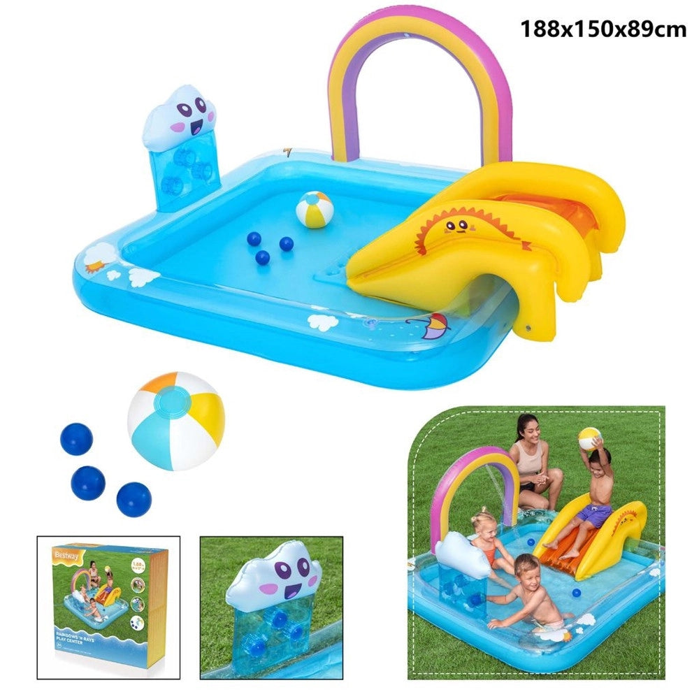 Trade Shop - Centro Giochi Acquatico Piscina Gonfiabile Bambini Con Scivolo Spruzzatore Arcobaleno 53174 -