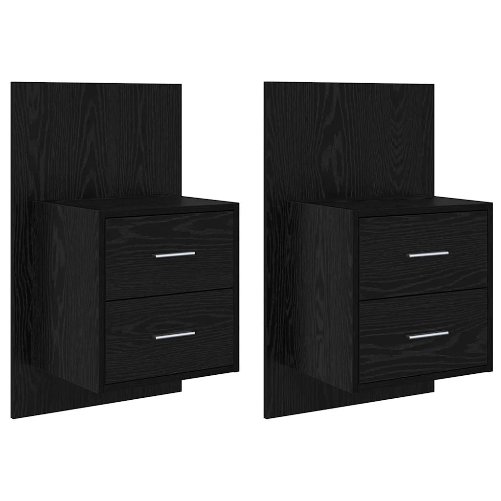 Mobiletto da comodino a parete con cassetto 2 pcs Rovere Nero