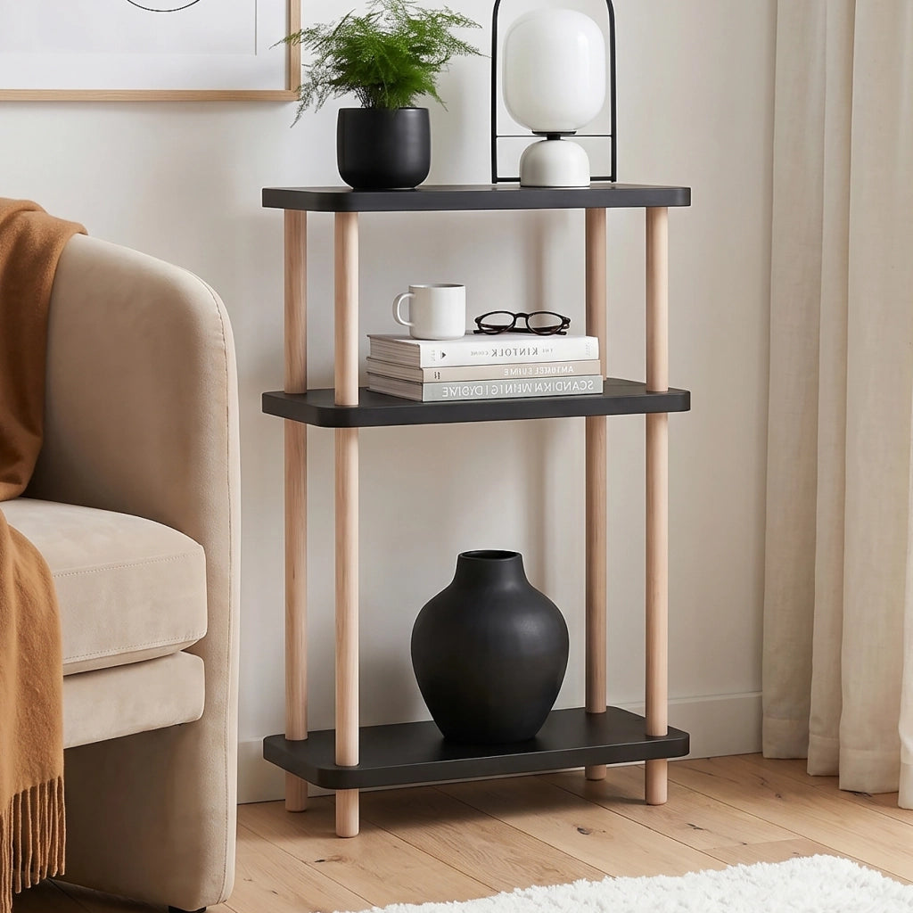 Scaffale da Terra Multiuso Nampernu a 3 Piani 62 x 40 x 18 cm - Nero [en.casa]