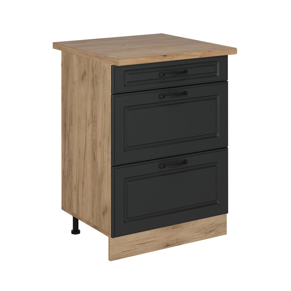 Vicco Mobiletto base per cucina Antracite casa di campagna 60 cm con cassetti, PL Rovere
