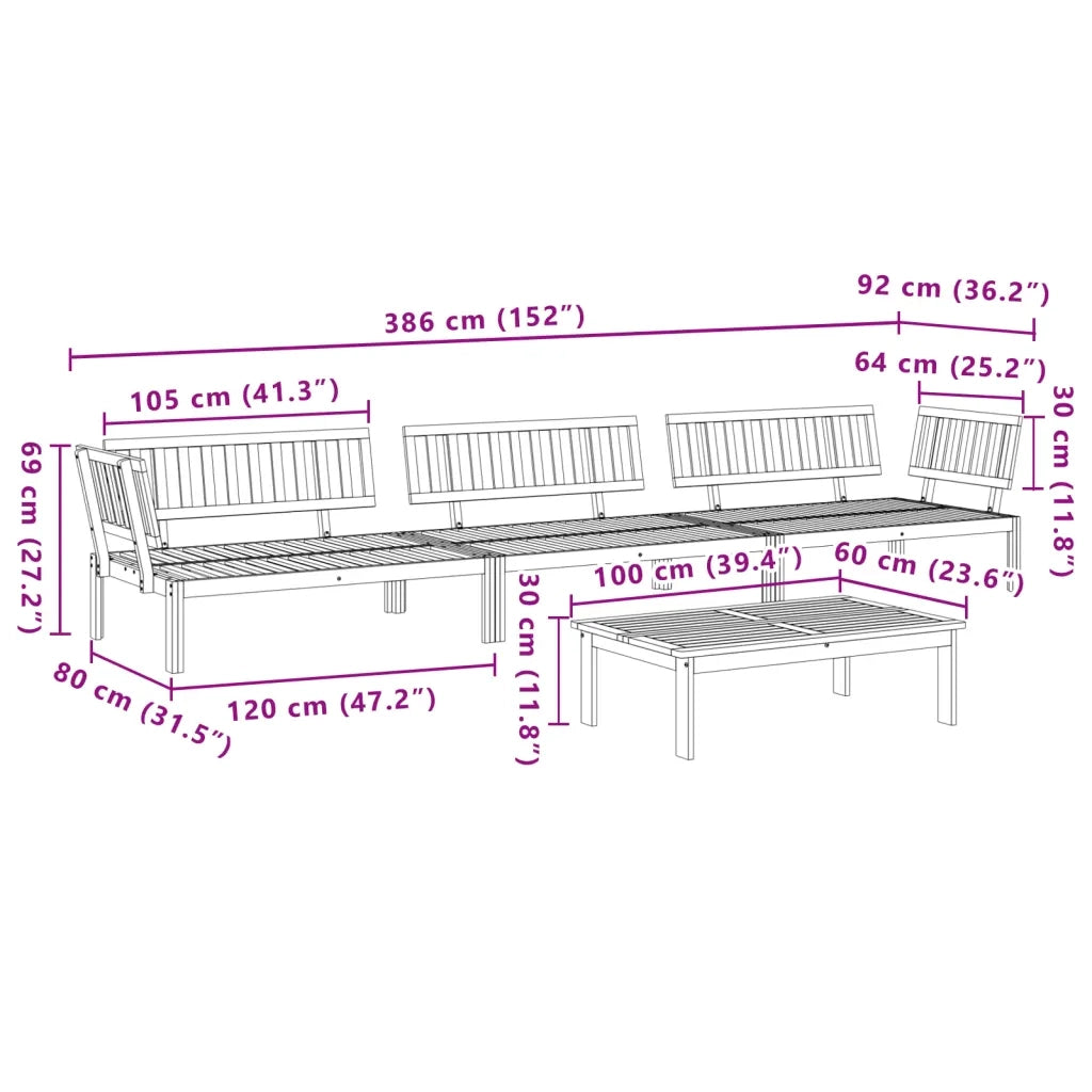 Set Divano Pallet da Giardino 4 pz in Legno Massello di Acacia