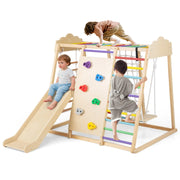 Palestra da interno 8-in-1 con scivolo rimovibile, Giocattoli da arrampicata in legno per bambini 3+ anni Multicolore-Arrampicate e scivoli