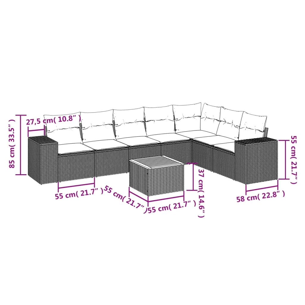 Set Divani da Giardino con Cuscini 8 pz Nero in Polyrattan 3225475