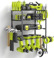 Magazzino per strumenti da parete con 4 contenitori per elettrostrumenti, 4 livelli di stante per strumenti con sistema di supporto per chiave inglese laterale per garage e officina