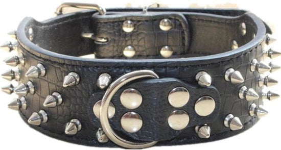 Cinturone in Pelle con Spine e Puntali Bullett con 6 Pollici di Larghezza - Cinturone Stiloso per Cani di Taglia Media e Grande Pitbull - XL Nero