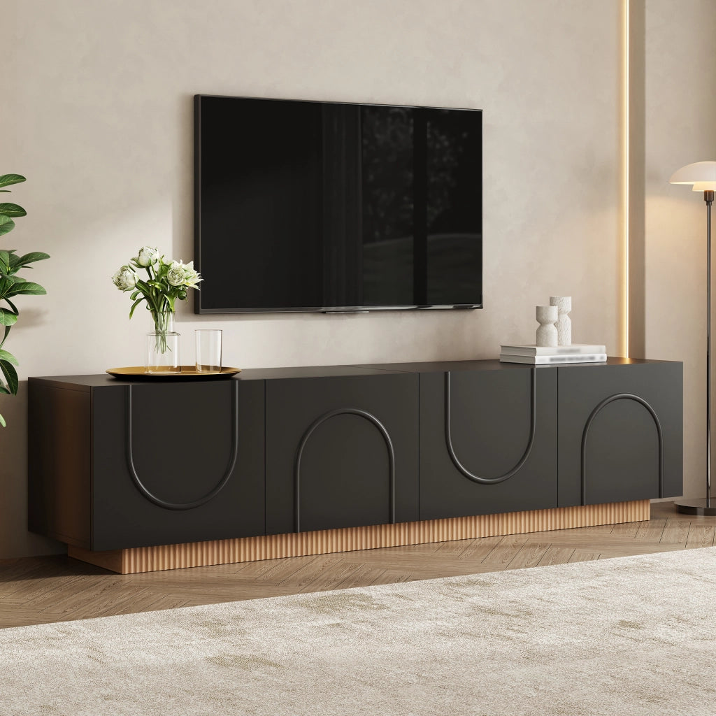 Mobile TV con 4 ante; vani separati; passacavi posteriori e cerniere ammortizzate per soggiorno; nero; 170 × 38 × 42 cm