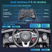 Macchina Elettrica per Bambini Licenza Mercedes SLC 300 con Telecomando, in PP e Metallo, 107x62.5x44 cm, Nero