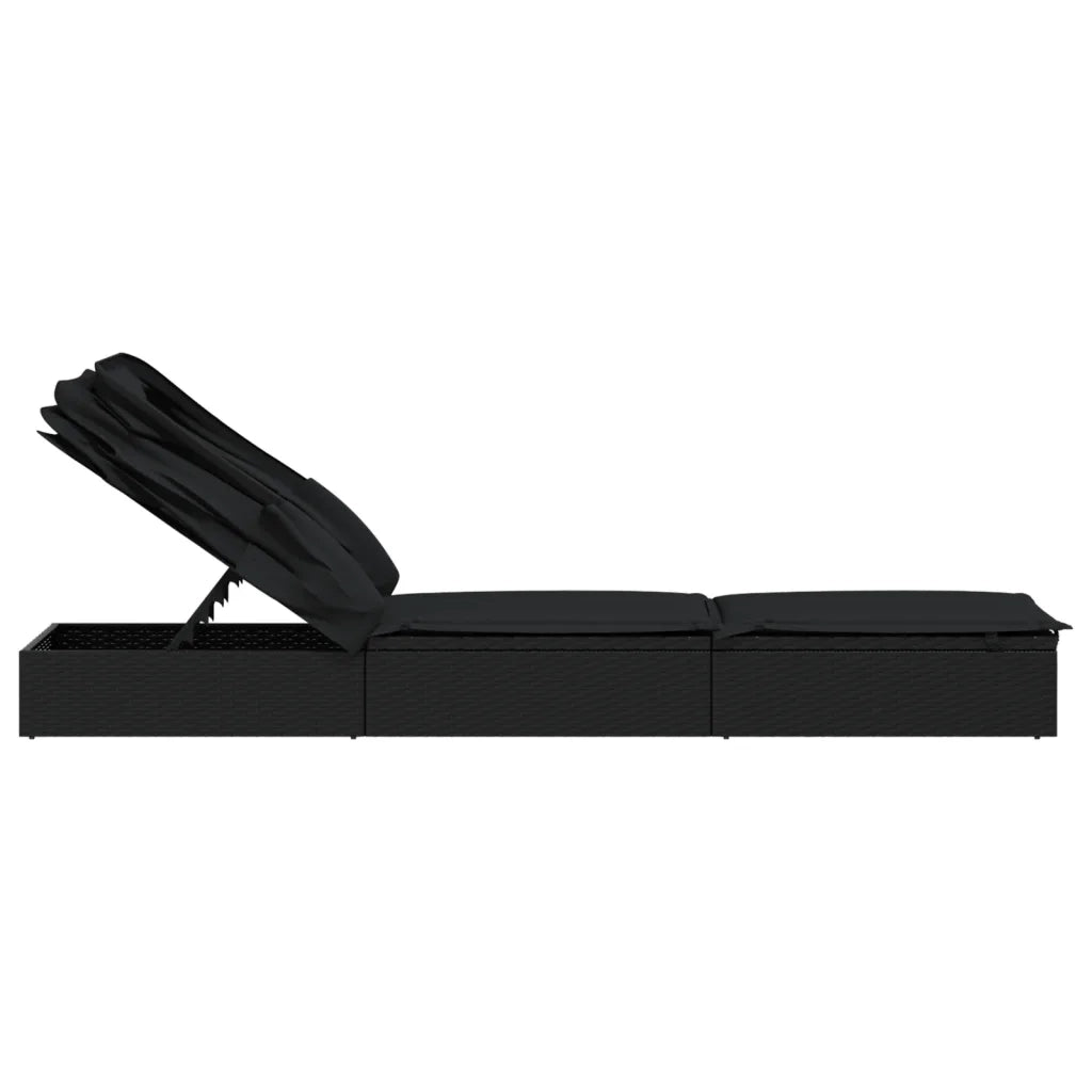 Lettino con Tetto Pieghevole Nero 213x63x97 cm Polyrattan 319640