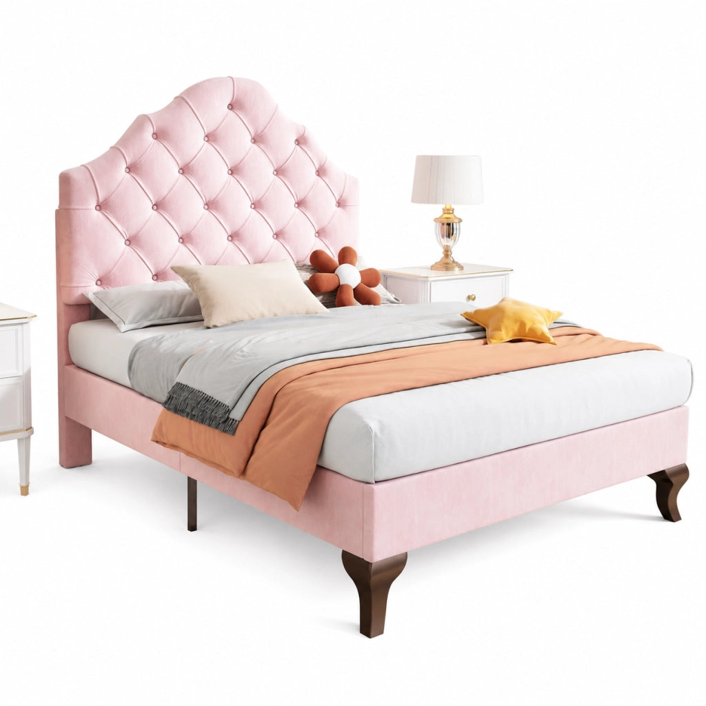 Letto imbottito 90x200 cm; testiera regolabile; velluto rosa