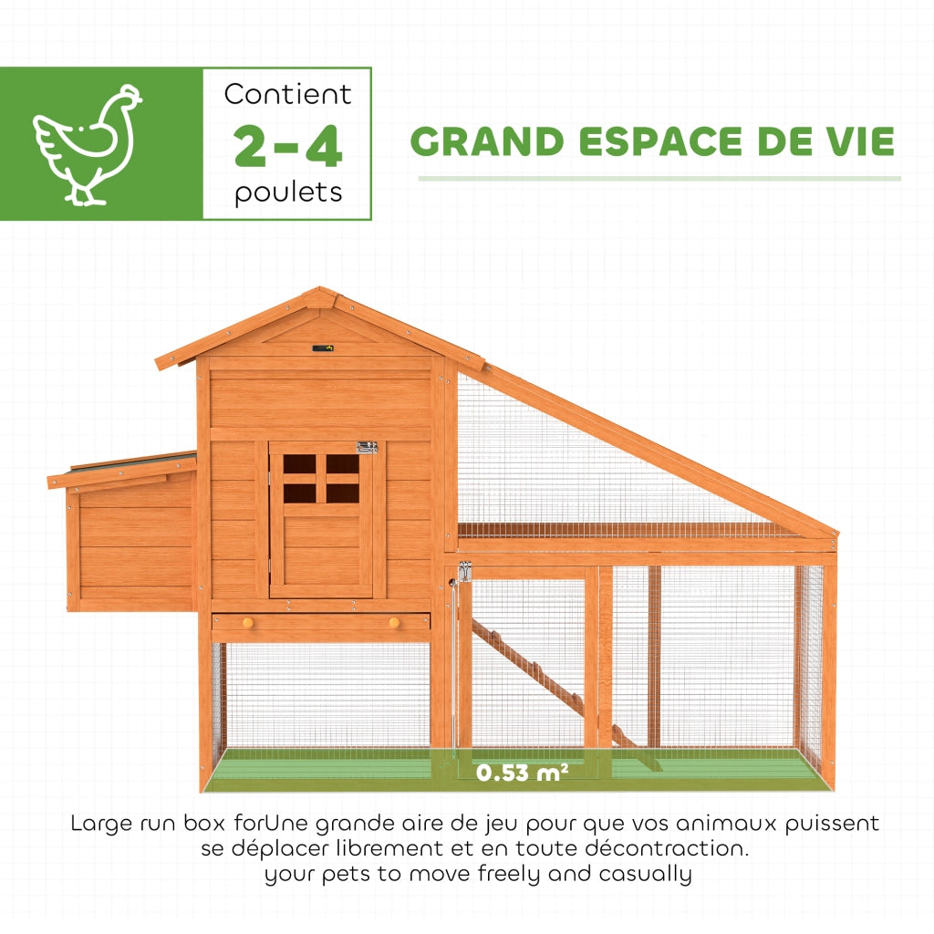 Polleria Cottage Gabbia per Galline in Legno Massello Pino ¨C zephmum ¨C 179x67x115 cm Arancione