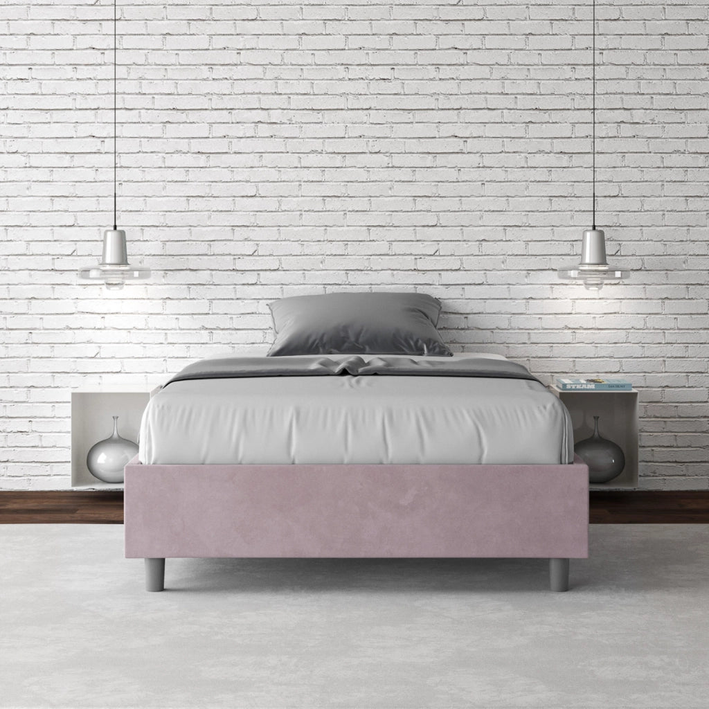 BS COM Letto una piazza e mezza con rete imbottito 120x200 microfibra glicine