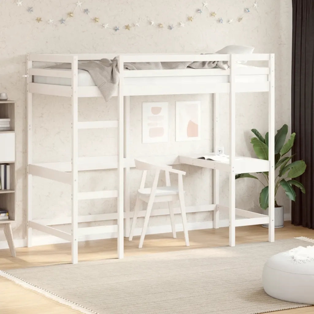 vidaXL Letto Soppalco con Scrivania Bianco 90x200 cm Massello Pino