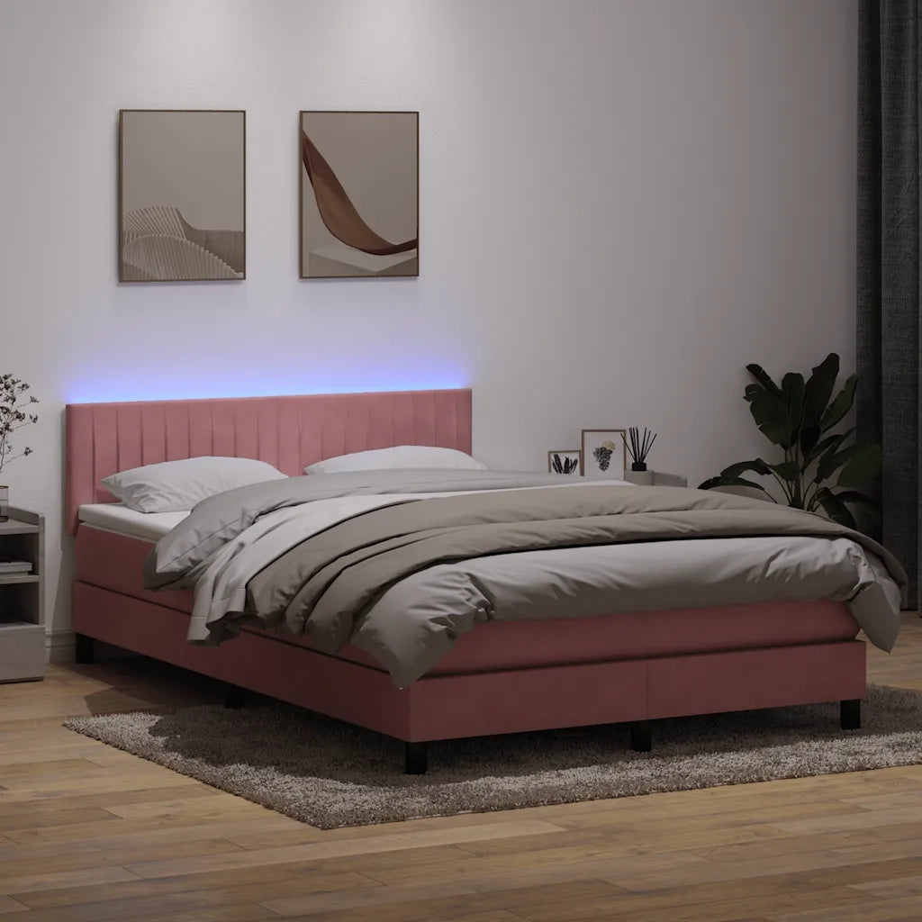 Letto a Molle con Materasso e LED Rosa 160x220 cm in Velluto 3317132