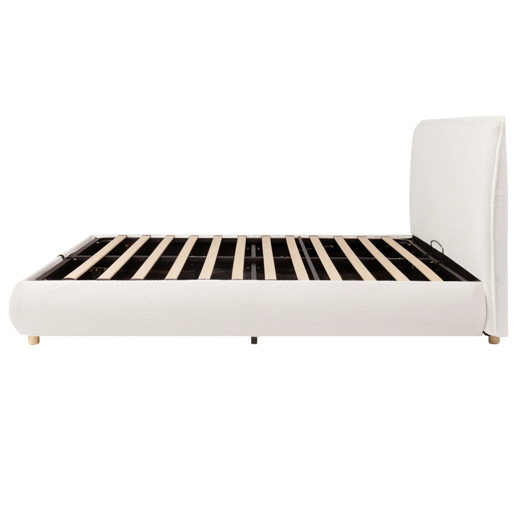 letto imbottito bouclé bianco 194 x 218 cm