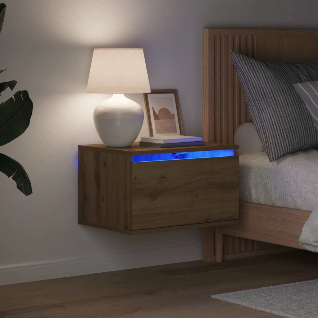 Set di 2 Mobiletto da Comodino | Armadio da Notte | Mobiletto da notte a parete Rovere artigianale