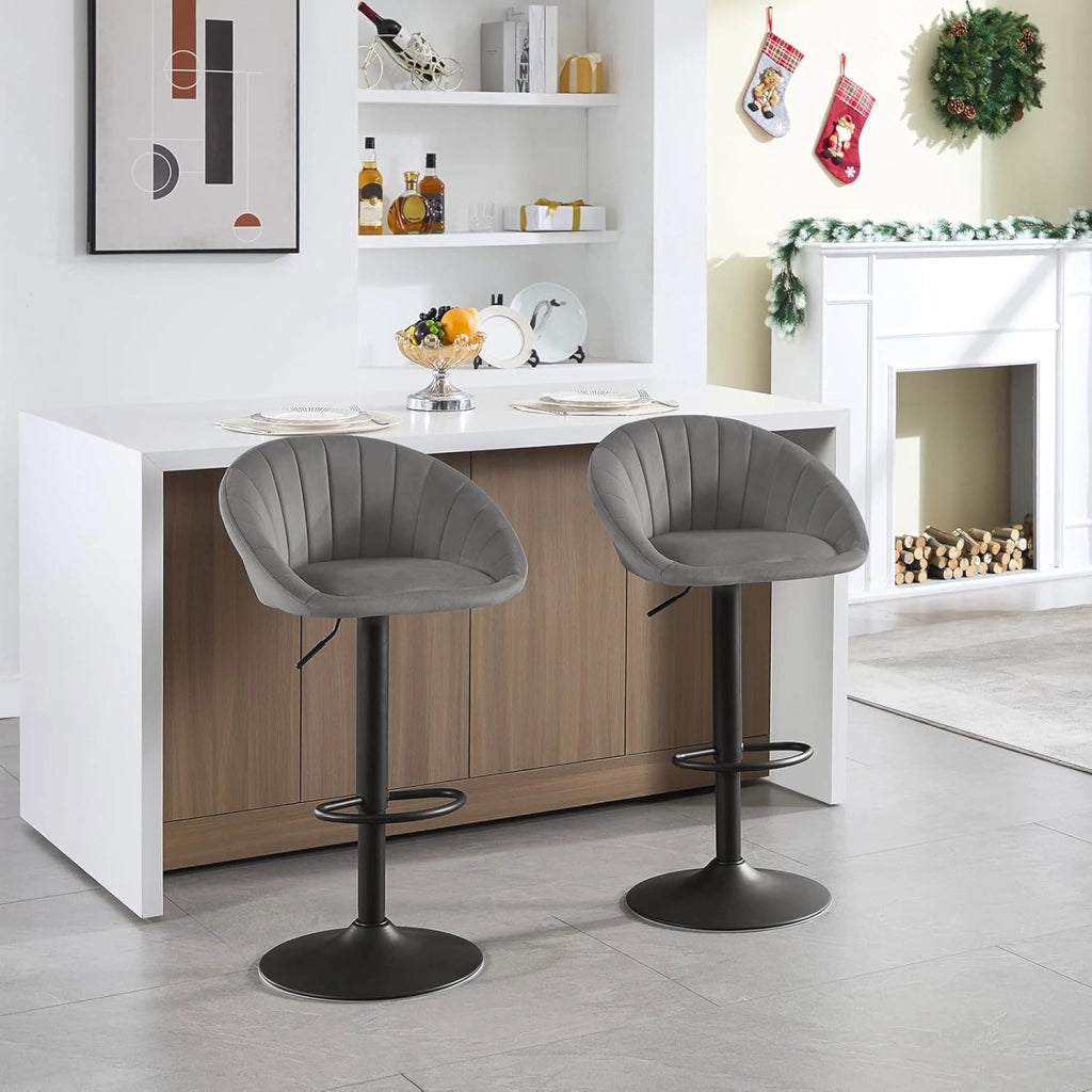 Sgabelli da Cucina Set di 2, Sgabelli da Bar Girevoli Altezza Regolabile con Schienale e Poggiapiedi, Velluto