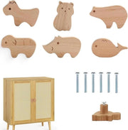 6 Ladetrekkers a forma di animale in legno - maniglie decorative in legno - disegni unici di animali - viti - maniglie decorative per mobili - cassetti e comodini - progetto B