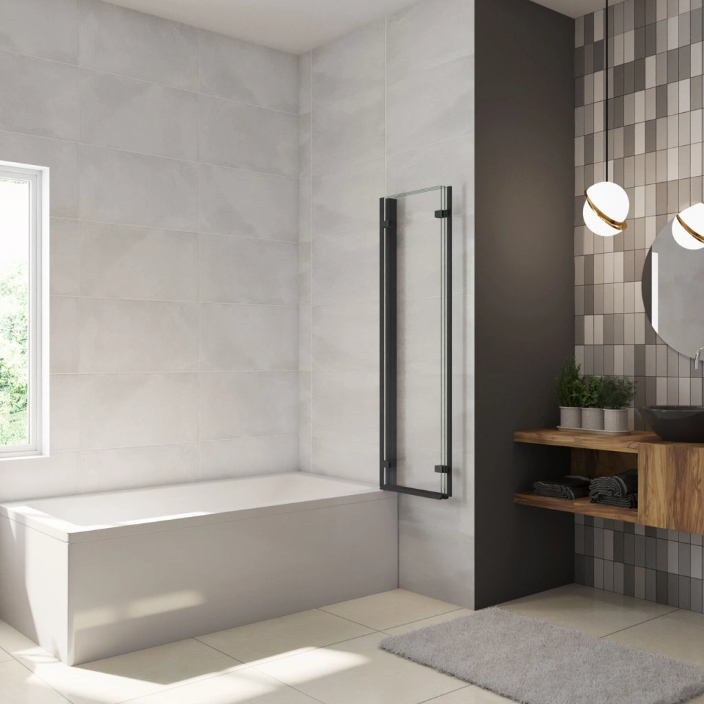 Parete Doccia Per Vasca da Bagno 130x140 cm 3 Ante Movibili Pieghevoli a Libro in Vetro Temperato 6 mm Trasparente Anticalcare Telaio Nero Opaco