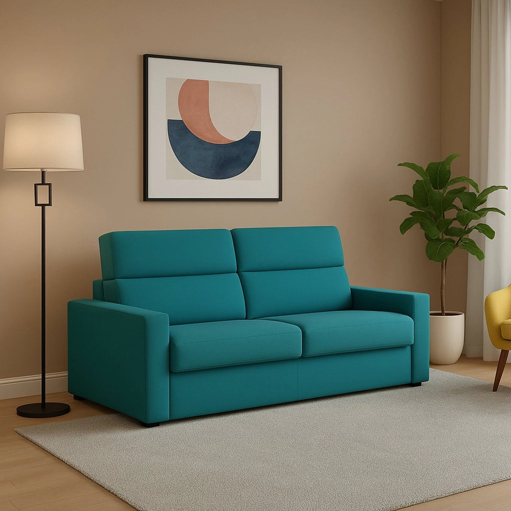 Vialfre, Divano Fisso 2 Posti Sfoderabile Made in Italy, 180x95x100h cm Azzurro