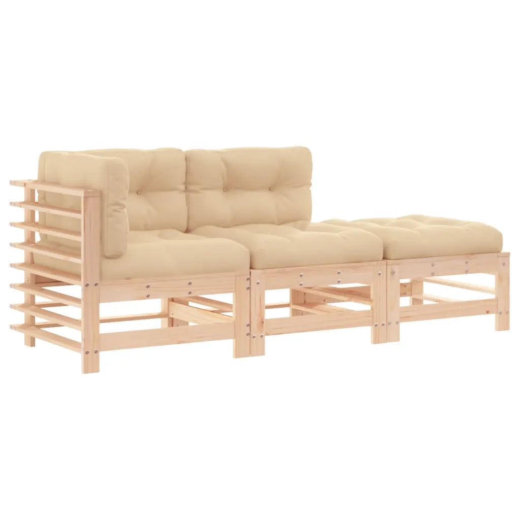 Set Divani da Giardino 3 pz con Cuscini in Legno Massello