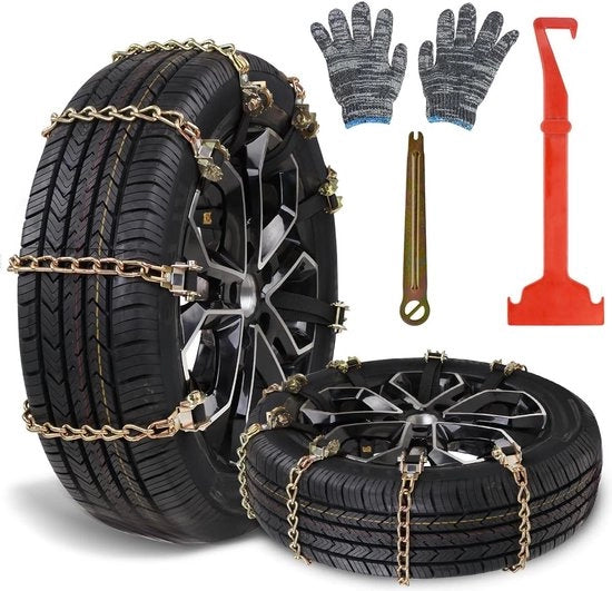 Catenelle antislip universali 8 pezzi - Cinghie con pala per neve e guanti - Catenelle di sicurezza per pneumatici