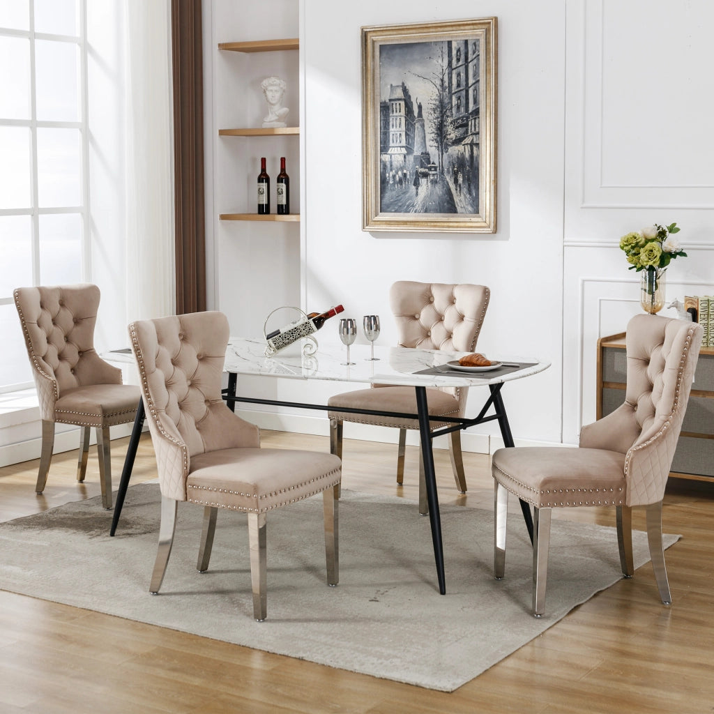 SEDIA Imbottita in Velluto Beige con Schienale Quadrato e Gambe in Metallo