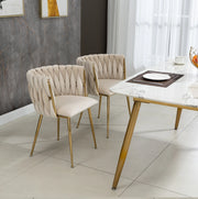 Sedia da pranzo in velluto avorio con gambe dorate