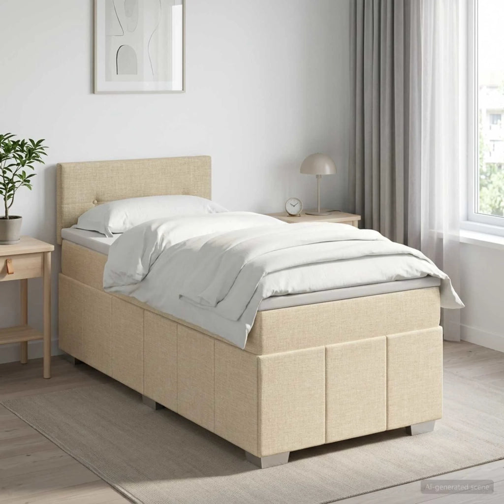 Letto box spring con materasso Crema 100 x 200 cm Tessuto 3451148