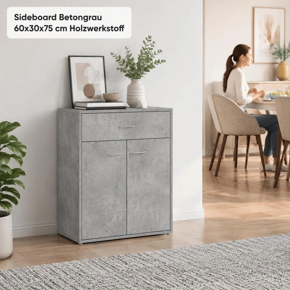 Sideboard Concrete Grey 60x30x75 Cm Wood Material