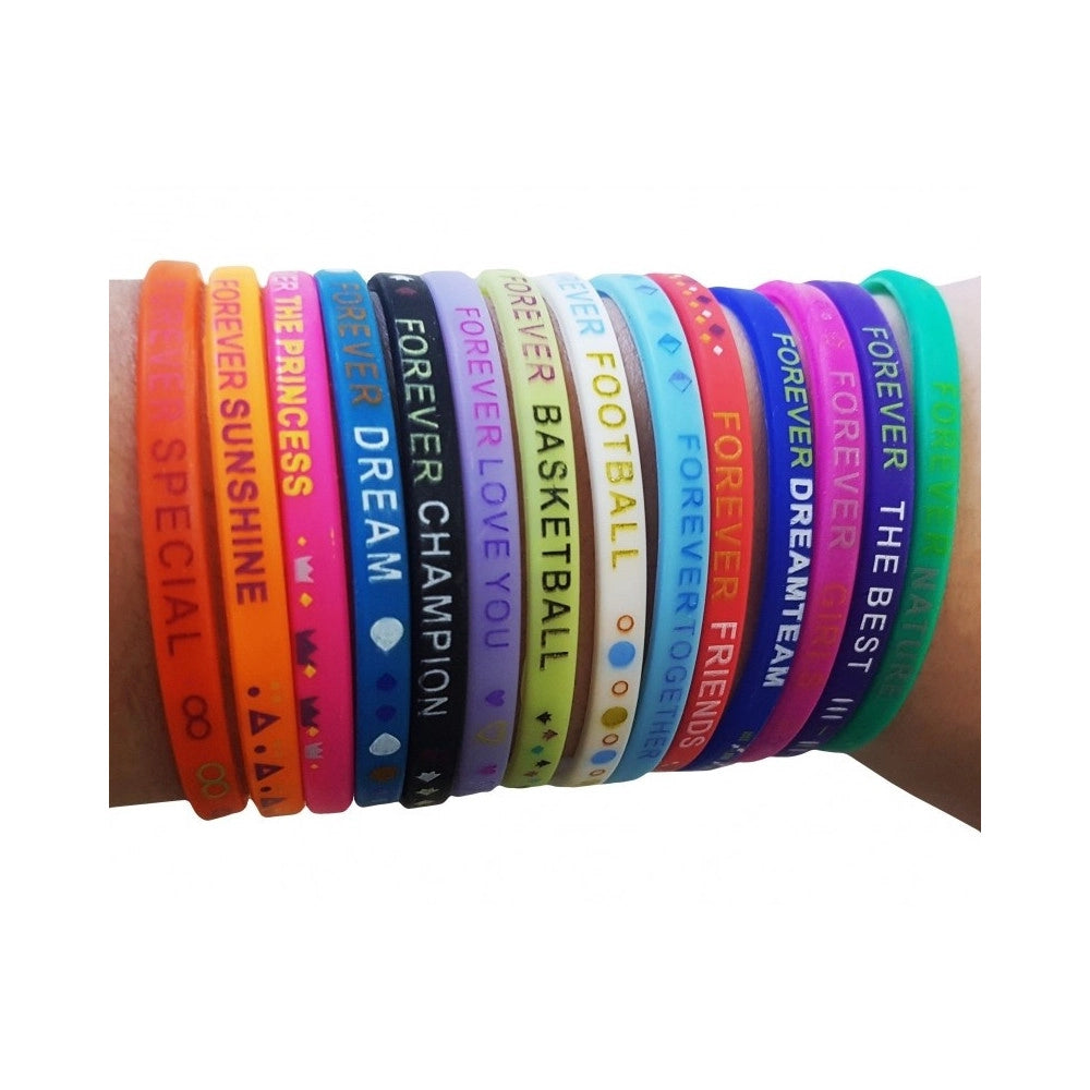 Trade Shop - 6 Braccialetti Forever Silicone Elastico Amicizia Sport Love Amore Trend -