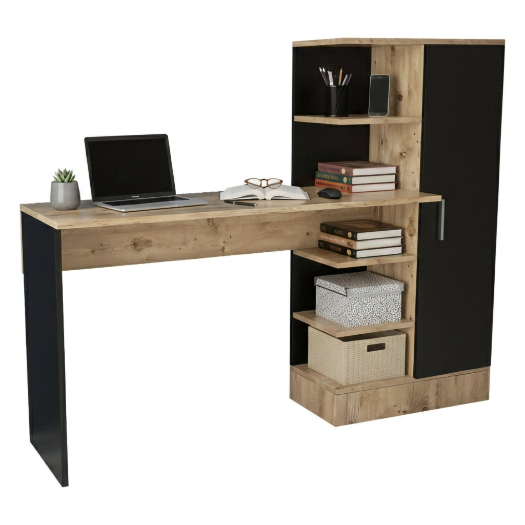 Scrivania Angaga, Scrittoio multiuso, Tavolo per ufficio porta PC, Piano di lavoro, 152x40h120 cm, Quercia e Nero