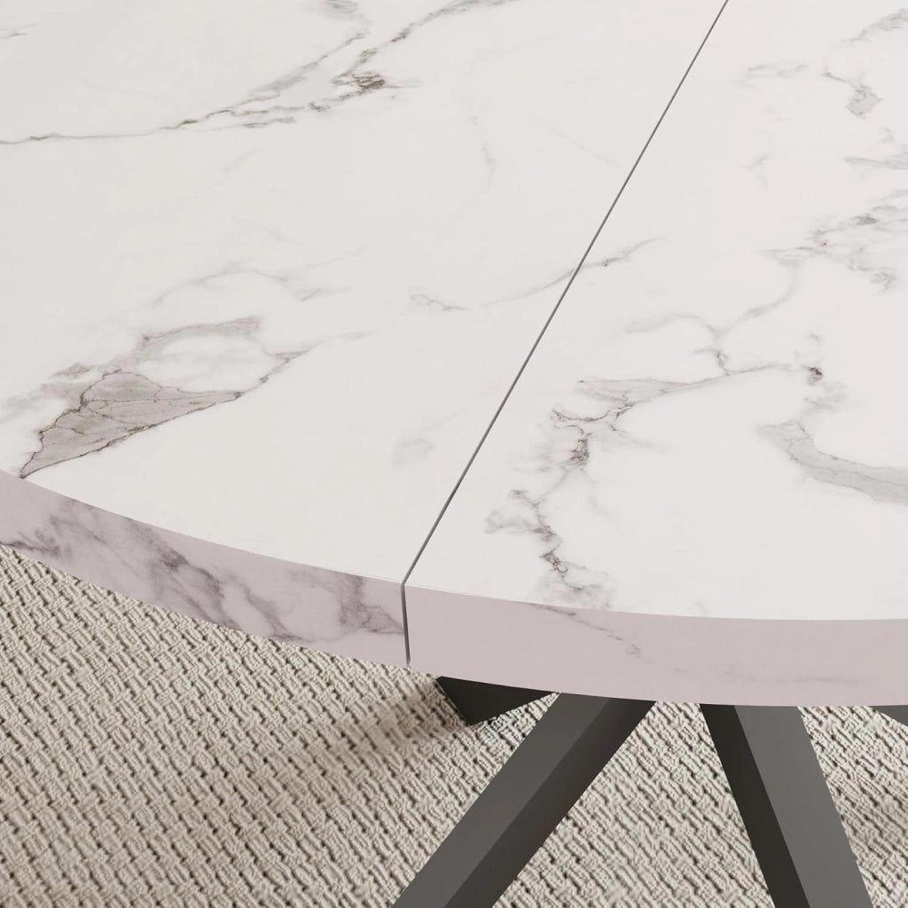 GrandCA HOME Set da 5 Pezzi Tavolo e Sedie da Pranzo, Tavolo Rotondo da 100 cm con 4 Sedie Imbottite Moderne, Adatto Per Sale da Pranzo e Cucine Soggiorno (Motivo Marmo+ Beige)