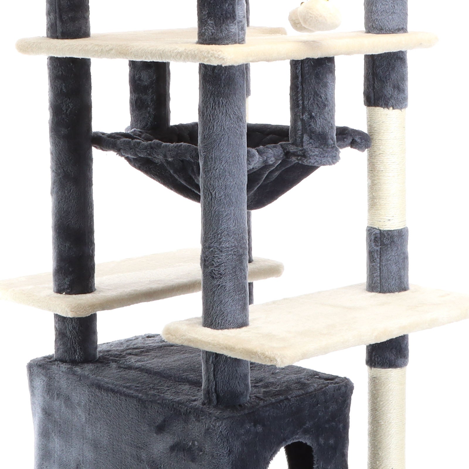 Fudajo Albero tiragraffi per gatti 134cm grigio scuro, con casetta e amaca