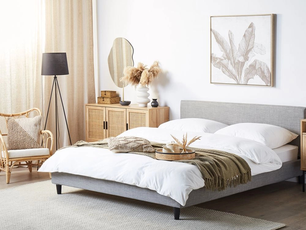Letto 180 x 200 cm con rete a doghe in tessuto grigio con LED bianco contemporaneo