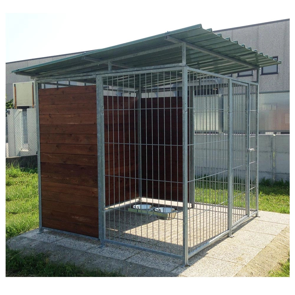 Recinto per cani 2x2 metri box modulare con copertura e retro in legno
