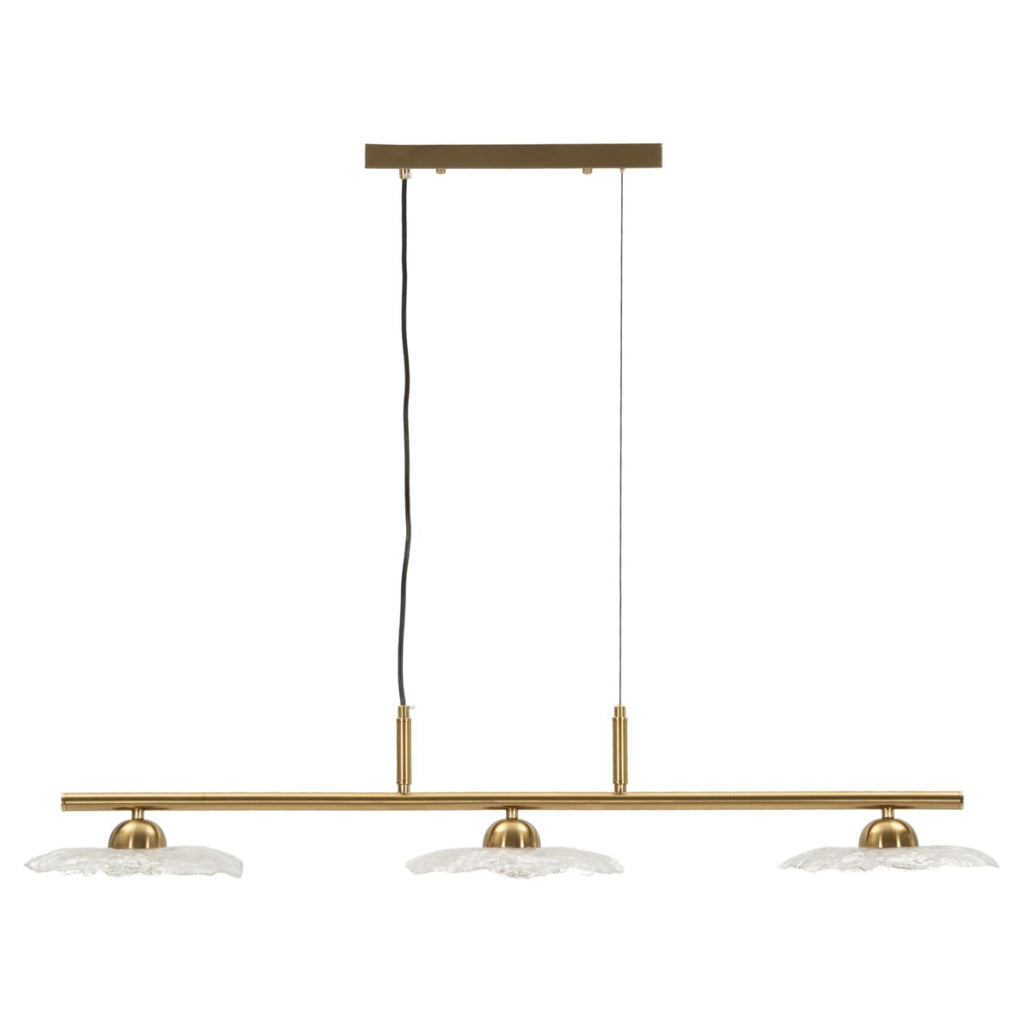 Lampadario Emily a 3 luci in ferro oro e vetro trasparente