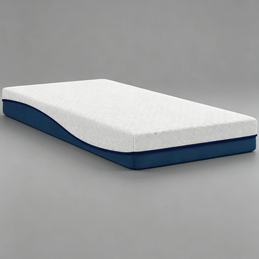 Materasso in Memory Foam al Tè Verde con Gel Rinfrescante 90x190x20 cm; Bianco e Blu