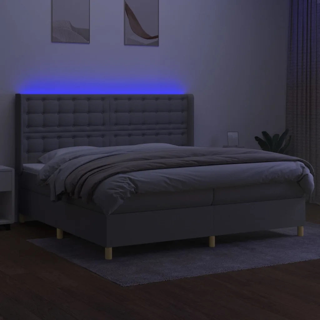 Letto a Molle Materasso e LED Grigio Chiaro 200x200 cm Tessuto 3139221