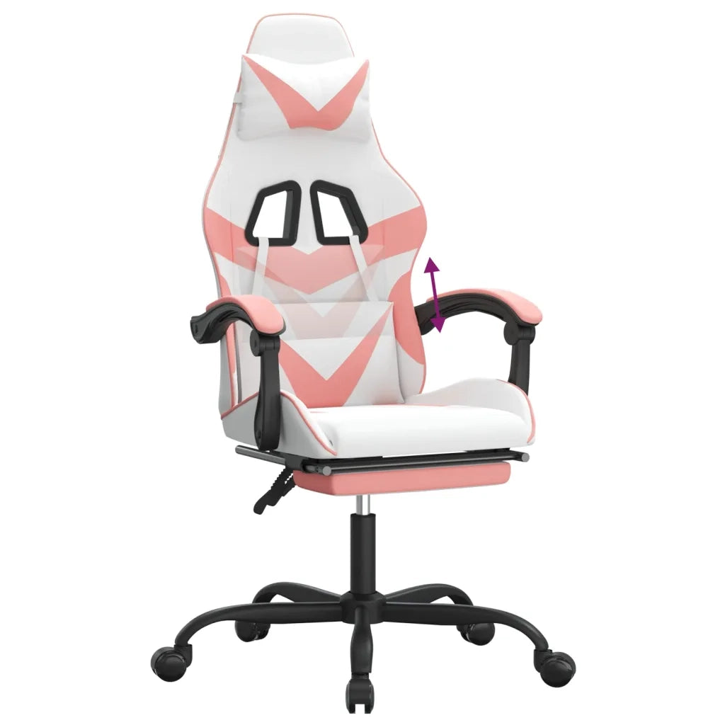 Sedia da Gaming | Sedia da e-sports con Poggiapiedi Bianco e Rosa in Similpelle