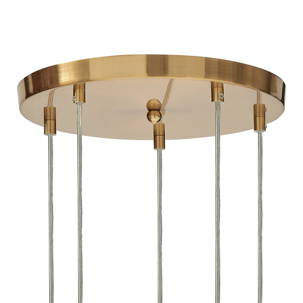 Plafoniera in vetro trasparente e ottone con 5 luci 119 cm soggiorno stile moderno contemporaneo