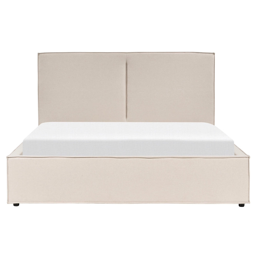 Letto king size 160 x 200 cm Beige Rivestimento in tessuto Ottomana di contenitore Telaio a doghe Camera da letto moderna contemporanea