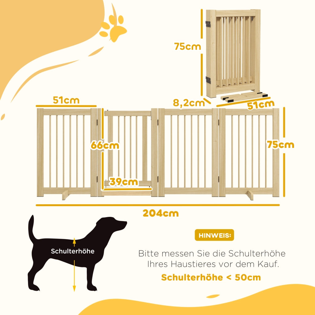 Cancello per Cani ¨C Minimal ¨C Legno di Pino 204x36x75 cm