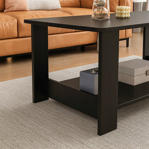 Tavolino da caffè moderno con ripiano, soggiorno grande 100 cm, loft nero