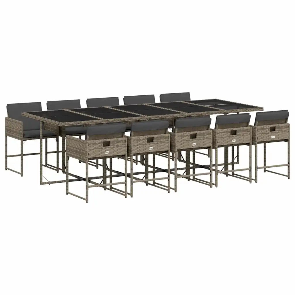Set da Pranzo da Giardino 11pz con Cuscini in Polyrattan Grigio 3211292