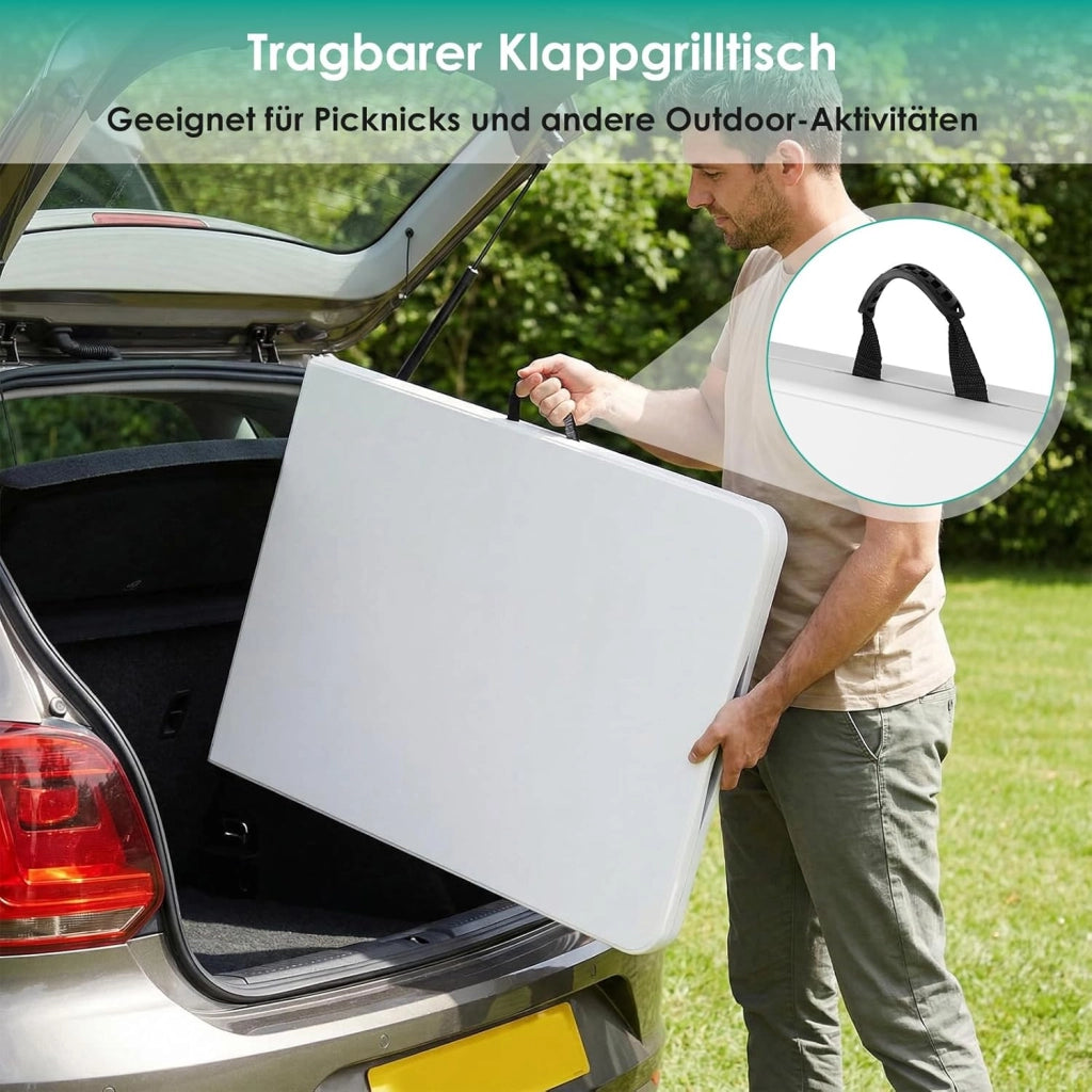 Tavolo da Giardino Pieghevole 180x75 cm,Tavolo da Buffet con Impugnatura di Trasporto,Tavolo Pieghevole in HDPE Plastica per 10 Persone, Bianco,Tavolo da Campeggio Tavolo Feste