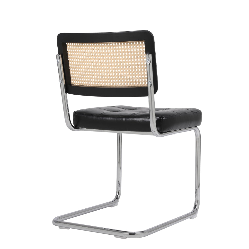 Sedie da Pranzo Set 2 Pezzi ¨C MINIMAL ¨C Rattan, Ecopelle, Schienale a Rete, Gambe in Metallo, Nero