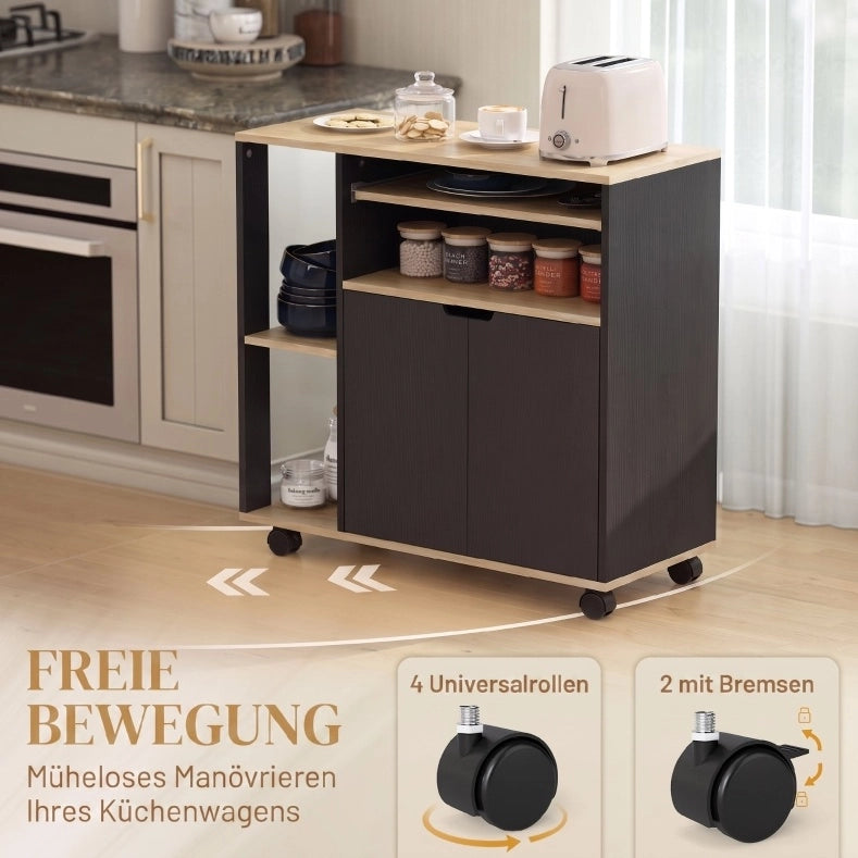 Carrello da cucina mobile nero con ripiani regolabili